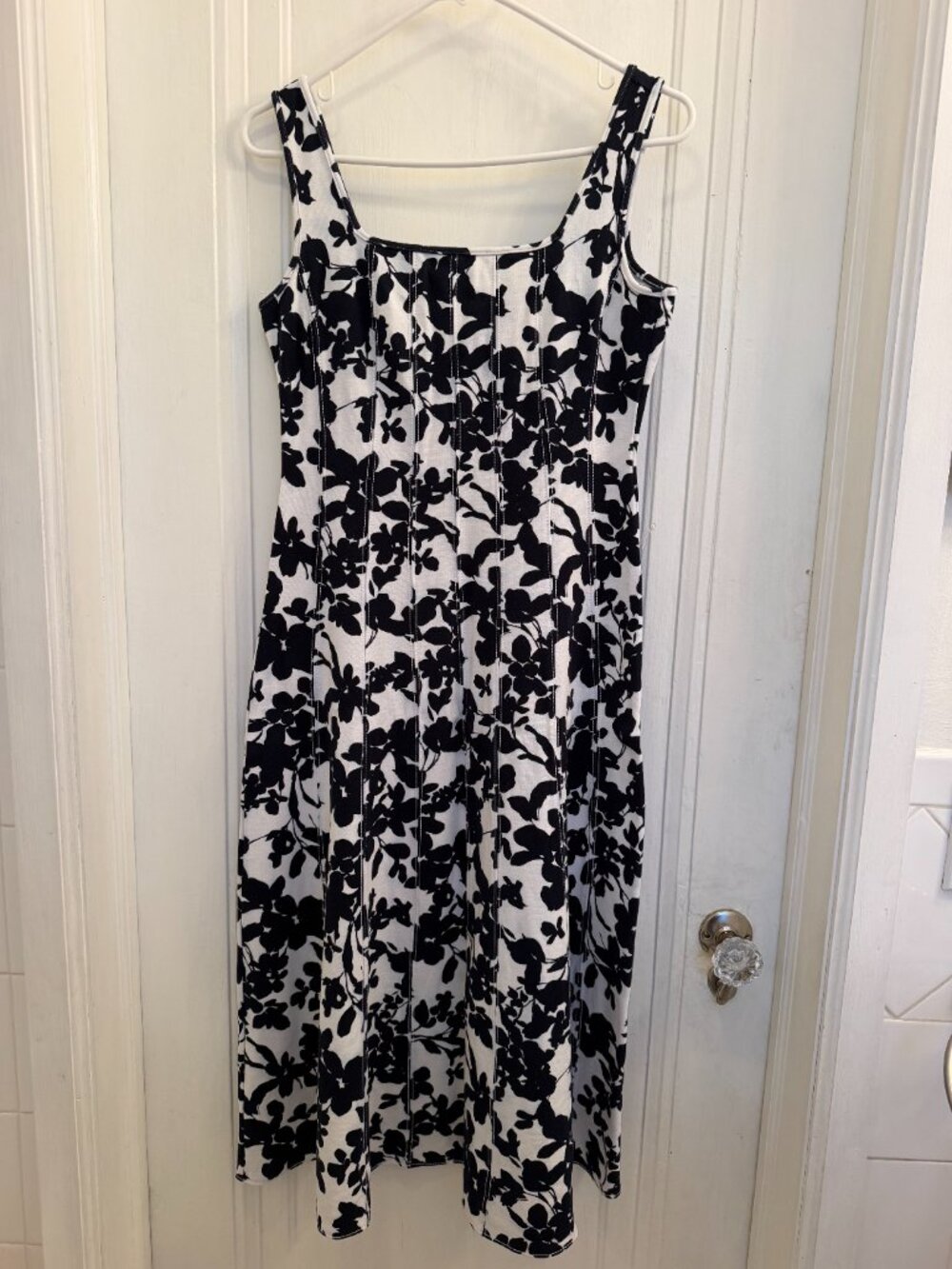 Ann Taylor LOFT Navy Floral Square Neck Sleeveless Midi